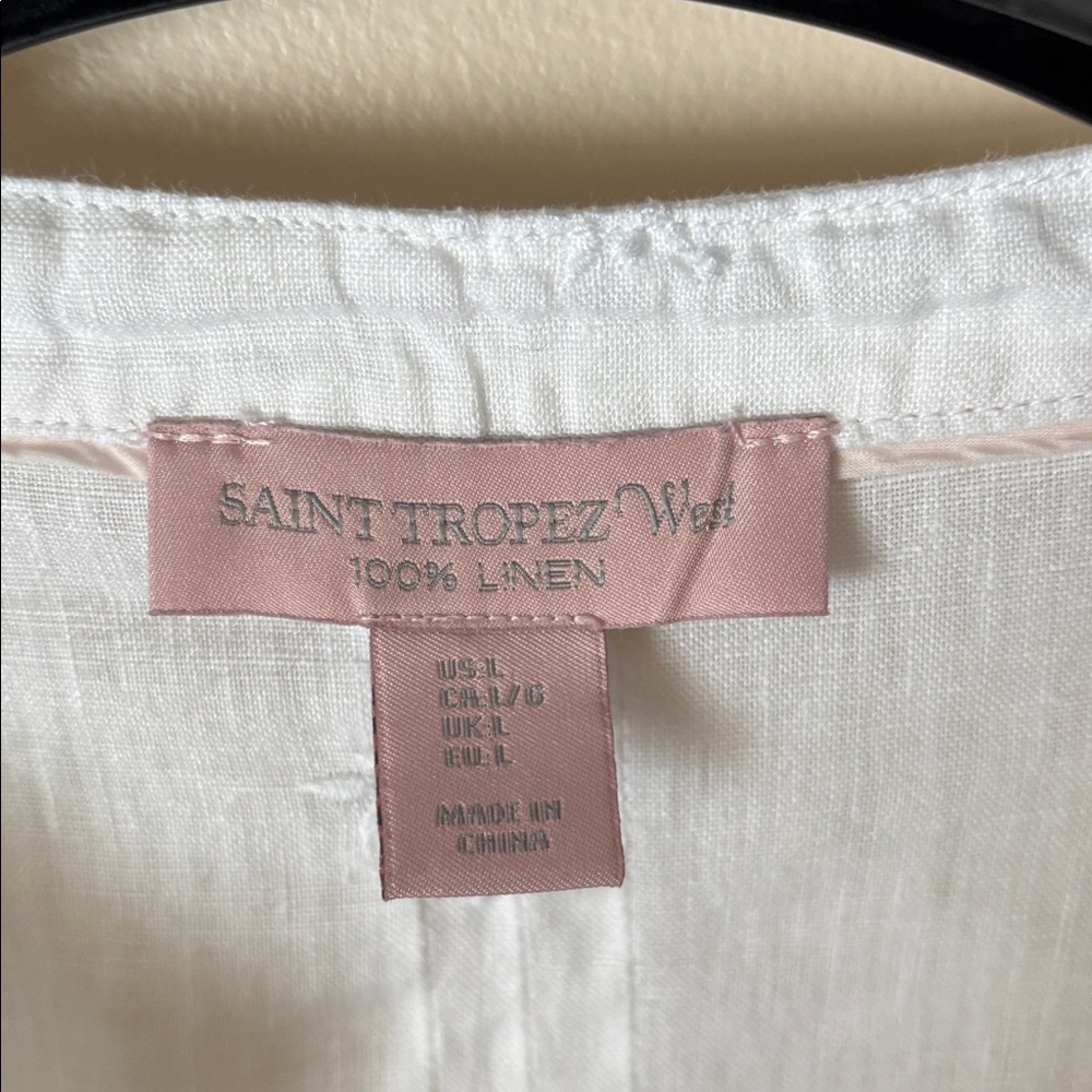 saint Tropez West white embroidered tunic 100% linen size L - Picture 2 of 8